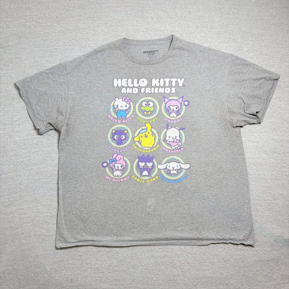Hello Kitty and Friends Unisex T-Shirt 2XL Gray Sanrio Characters Graphic Tee